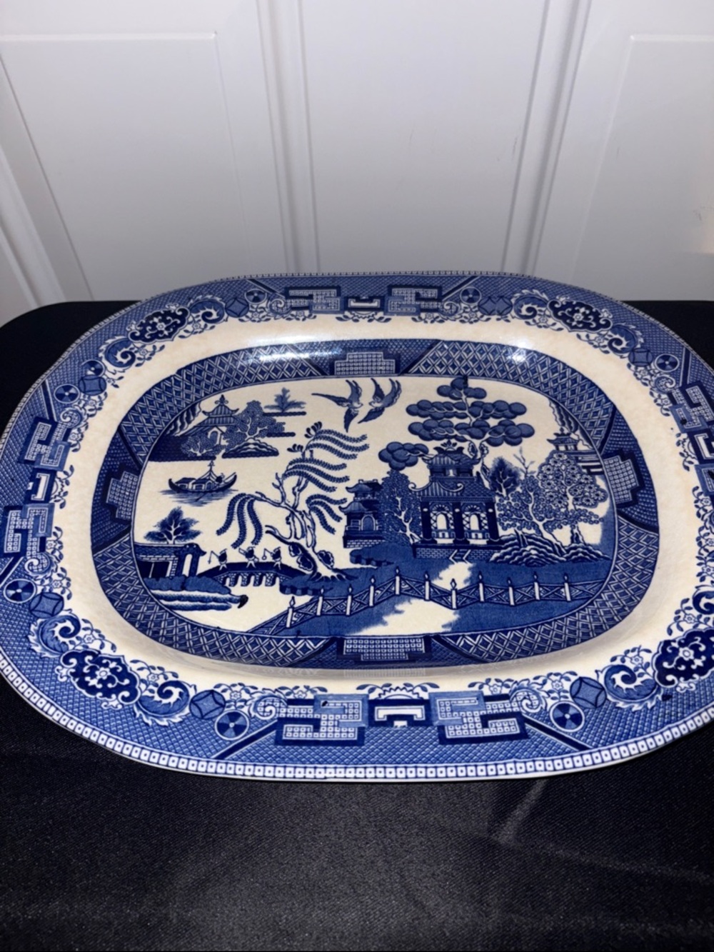 Blue and White Willow-Style Oval Serving Platter - Classic Ceramic
